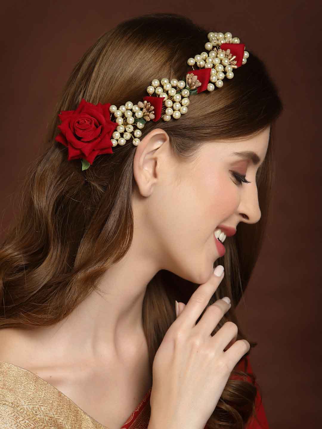 Women Gold-Toned & Red Embellished Hair Accessory