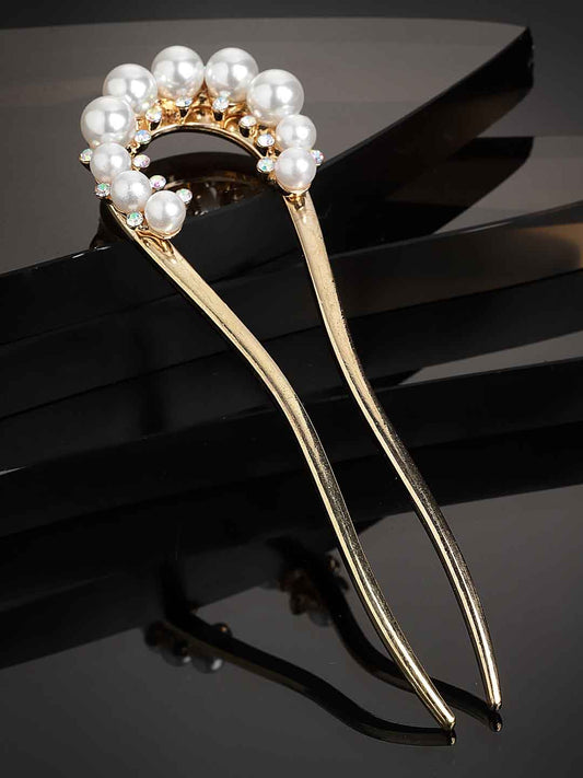 Women Gold-Toned & White Embellished Hairstick