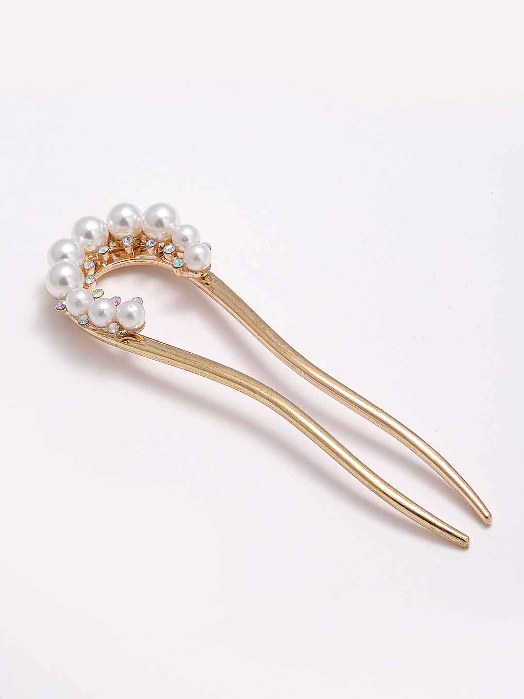 Women Gold-Toned & White Embellished Hairstick