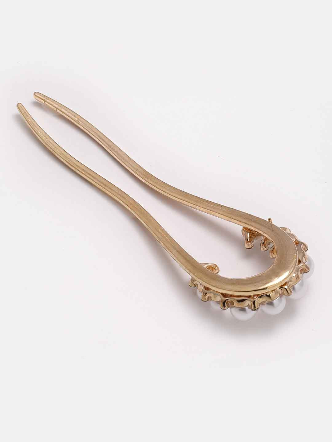 Women Gold-Toned & White Embellished Hairstick