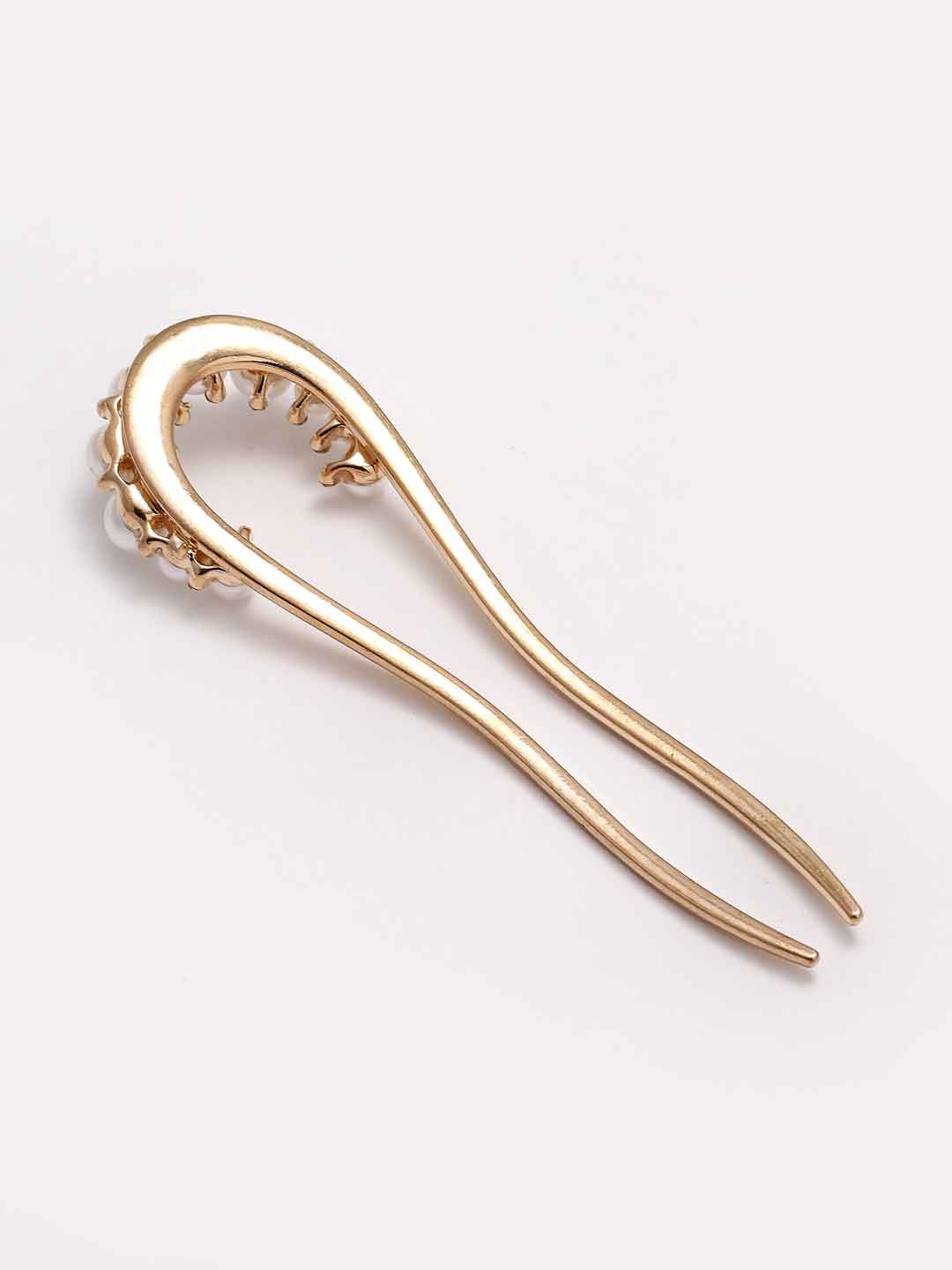 Women Gold-Toned & White Embellished Hairstick