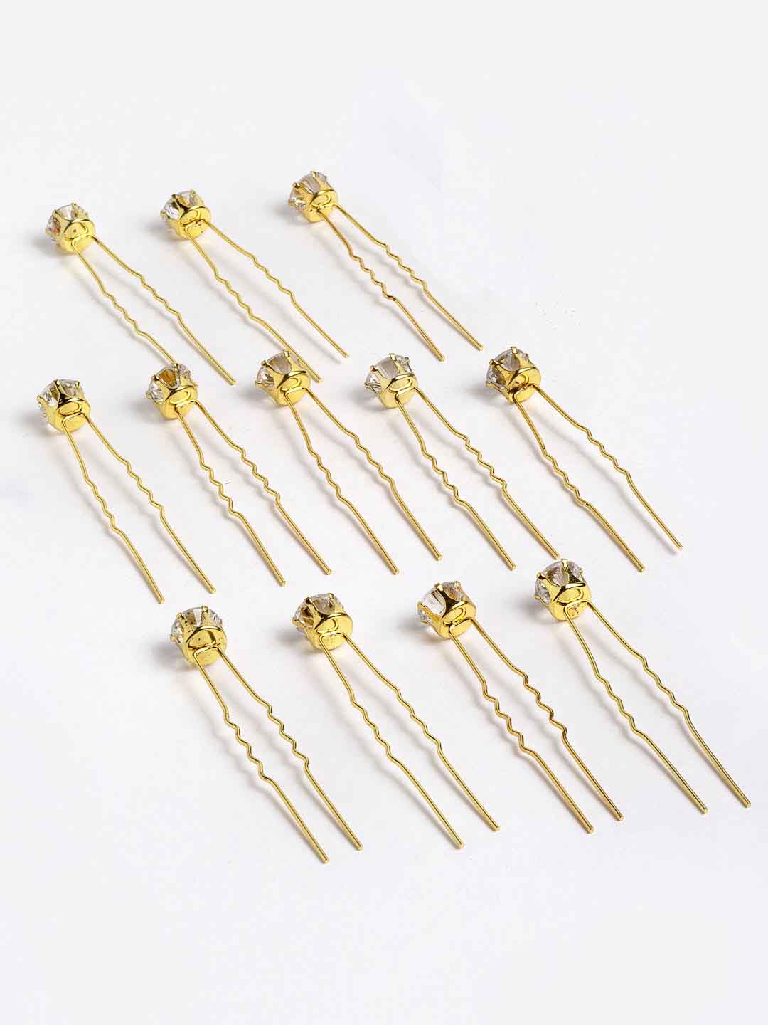 Women Gold-Toned & White Embellished Stone U Pins