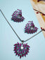 Purple & Silver-Toned Stone-Studded Pendant Set