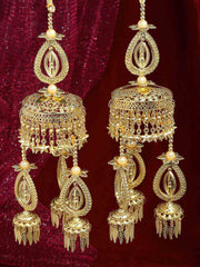 Pack Of 2 Women Gold Plated & White Beaded Bridal Layered Kaleeras