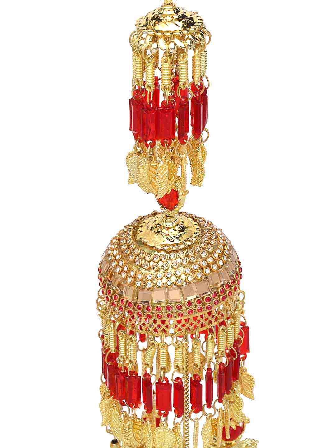 Pak Of 2 Gold-Plated & White Stone Studded & Red Beaded Bridal Layered Kaleeras