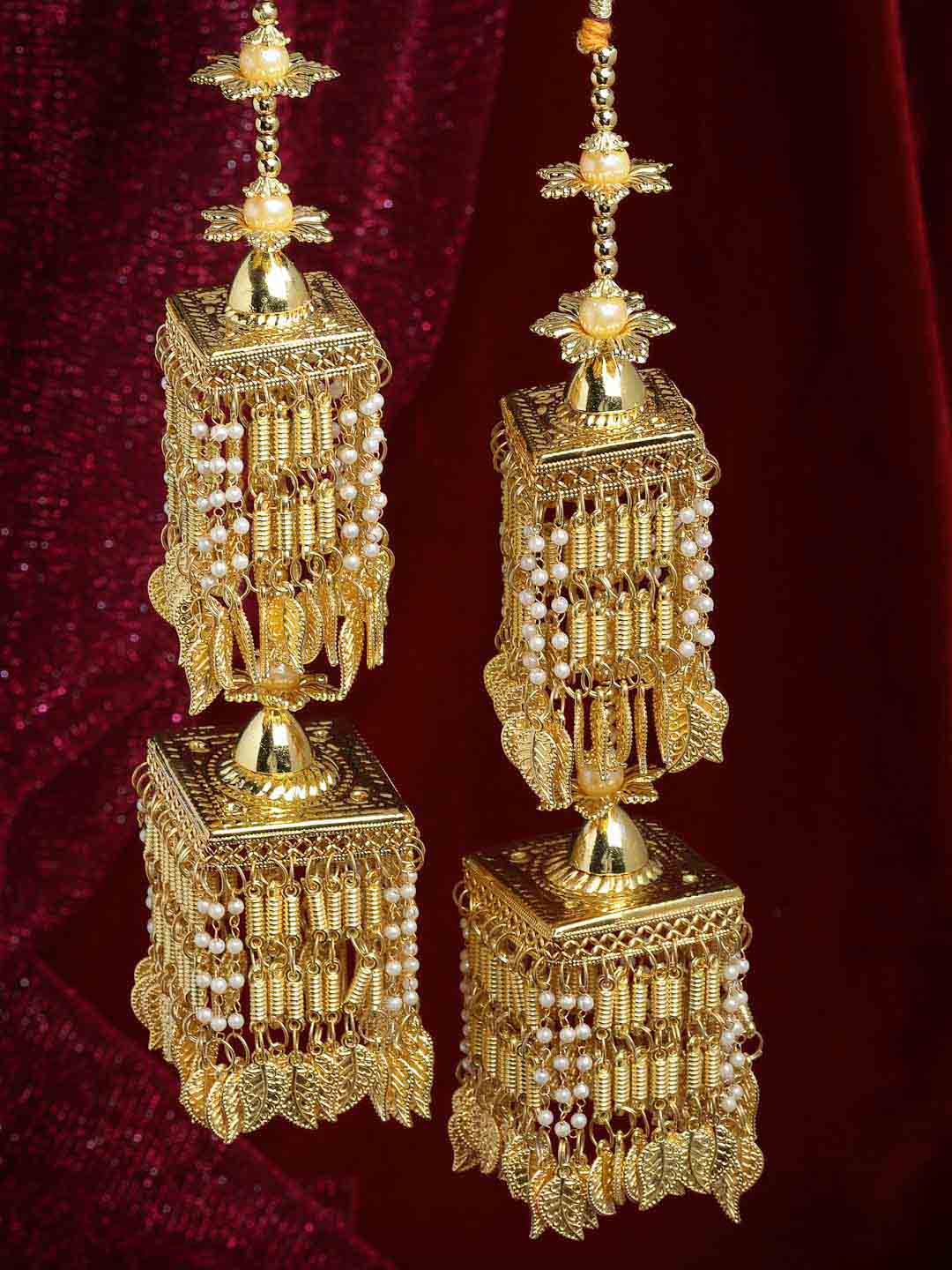 Pack Of 2 Gold Plated & White Pearl Beaded Bridal Heavy Kaleera Sets