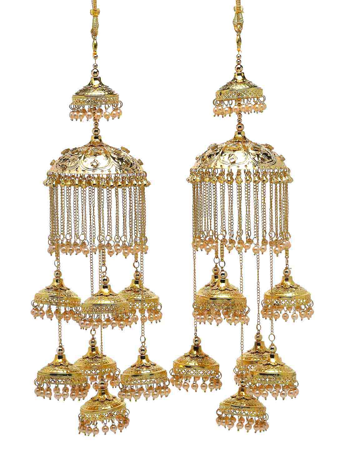 Pack Of 2 Gold Plated & White Beaded Bridal Layered Kaleeras