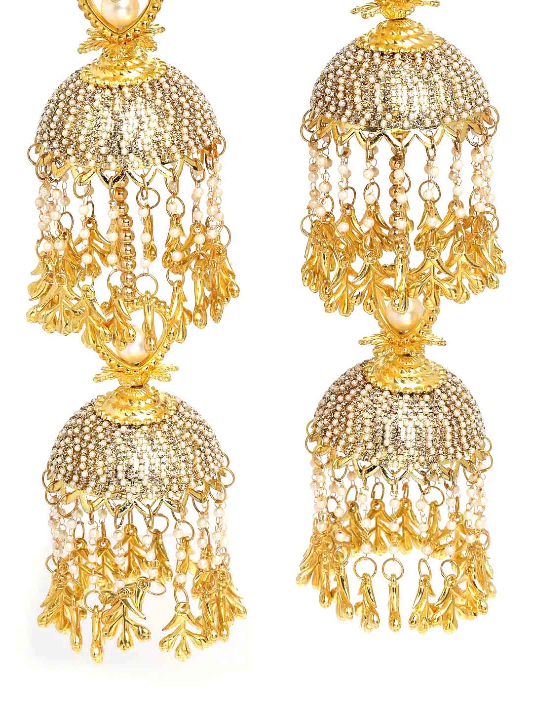 Set Of 2 Gold Plated & White Beaded Bridal Layered Kaleeras