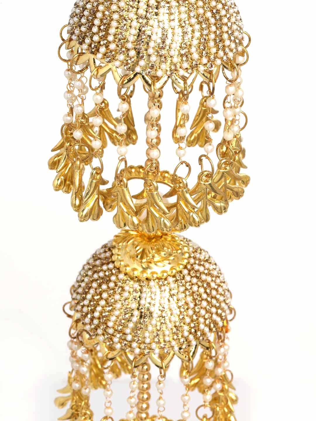 Set Of 2 Gold Plated & White Beaded Bridal Layered Kaleeras