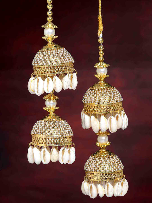 Set Of 2 Gold-Plated & Sea Shell Beaded Kaleera