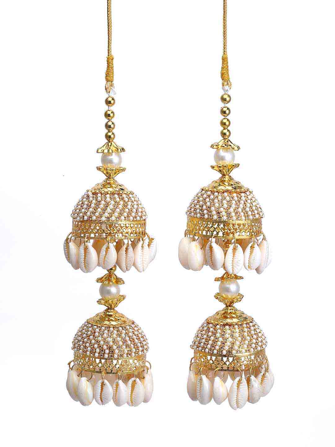 Set Of 2 Gold-Plated & Sea Shell Beaded Kaleera