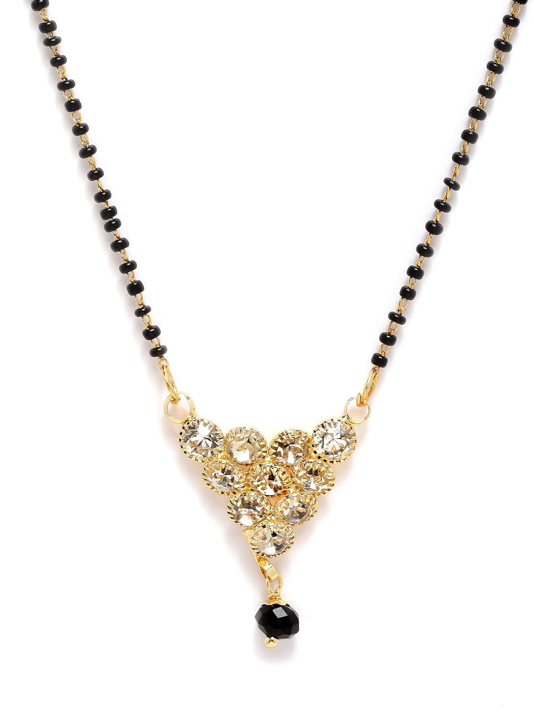 Set of 3 Gold-Plated Black Beaded Mangalsutra