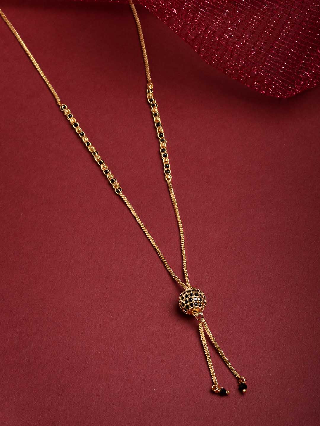 Women Gold-Plated Black Beaded Mangalsutra