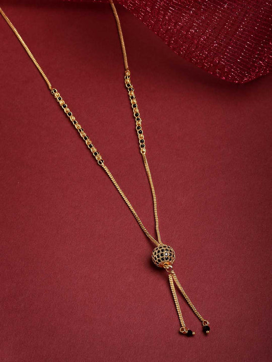 Women Gold-Plated Black Beaded Mangalsutra