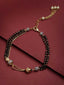 Gold-Plated Black Beaded White AD Stone Studded & Beaded Hand Mangalsutra