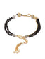 Gold-Plated Black Beaded White AD Stone Studded & Beaded Hand Mangalsutra