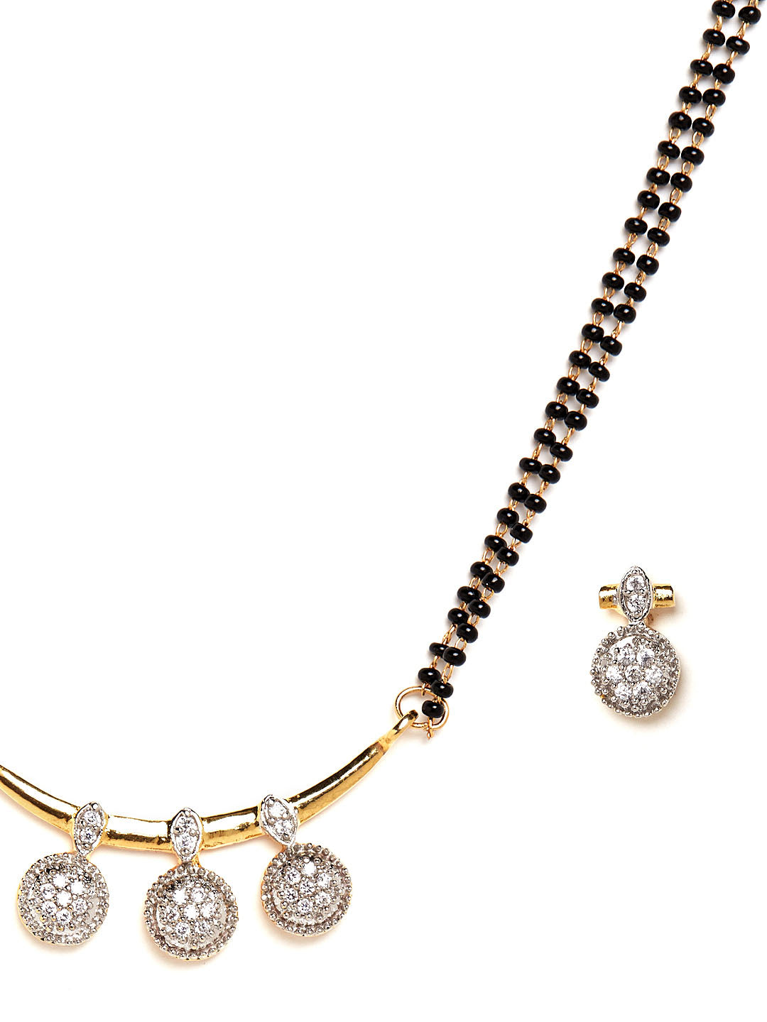 Gold-Toned & White Stone-Studded Mangalsutra & Earrings Set