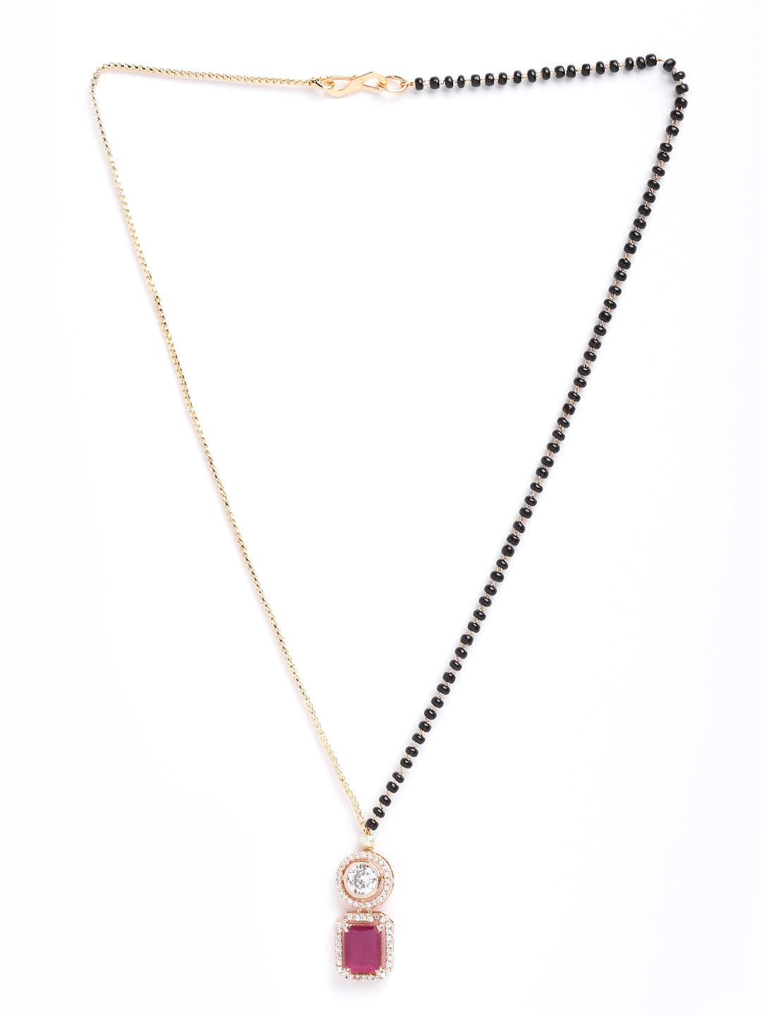 Gold-Plated Gold CZ Stone Solitaire & Black Beads Mangalsutra