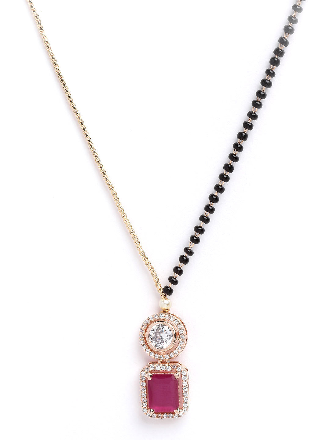 Gold-Plated Gold CZ Stone Solitaire & Black Beads Mangalsutra