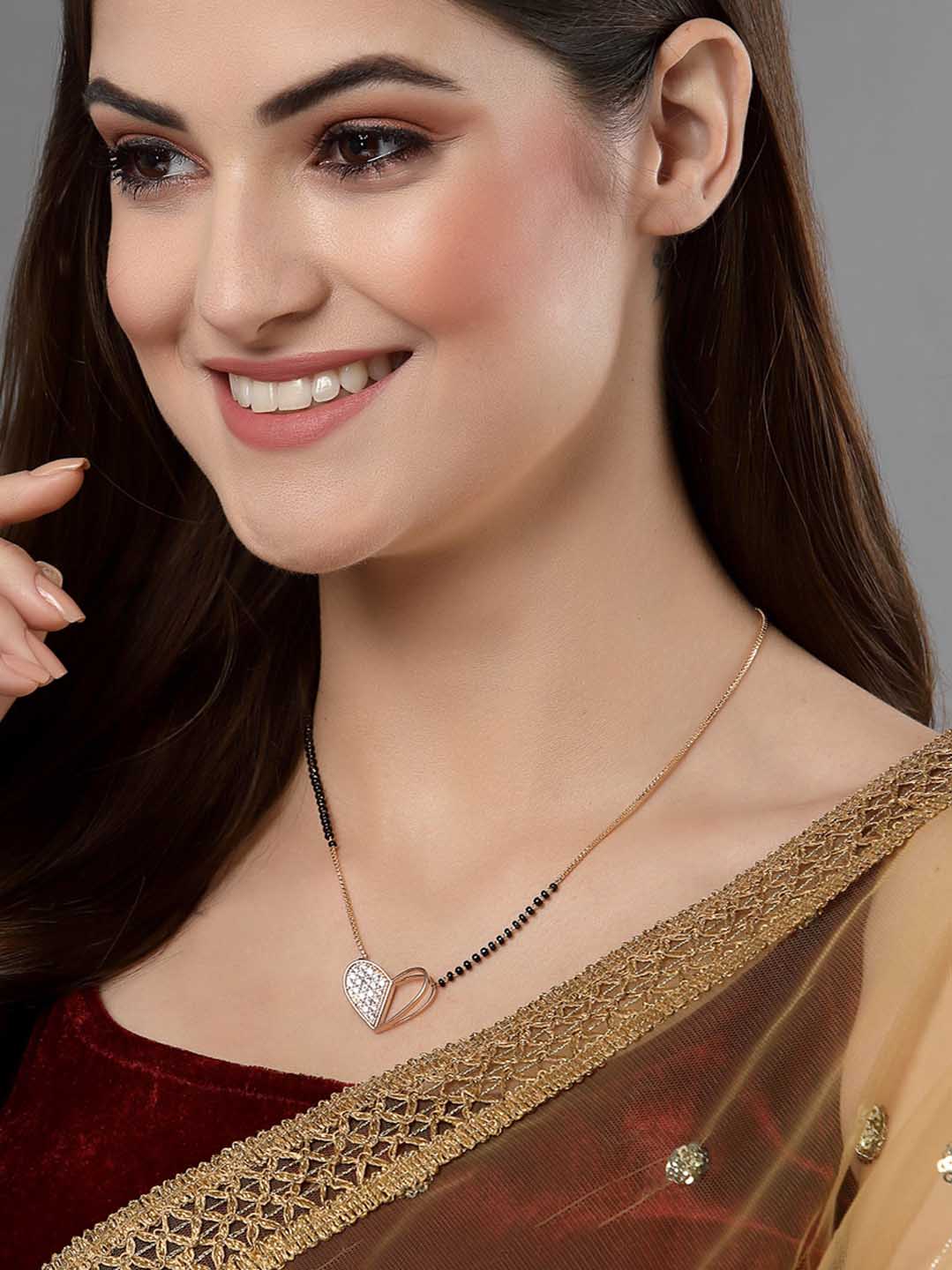 Gold-Plated & Black Beaded Designed Mangalsutra