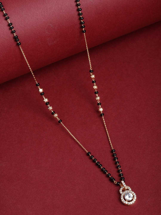 Gold-Plated White AD-Studded & Black Beaded Mangalsutra