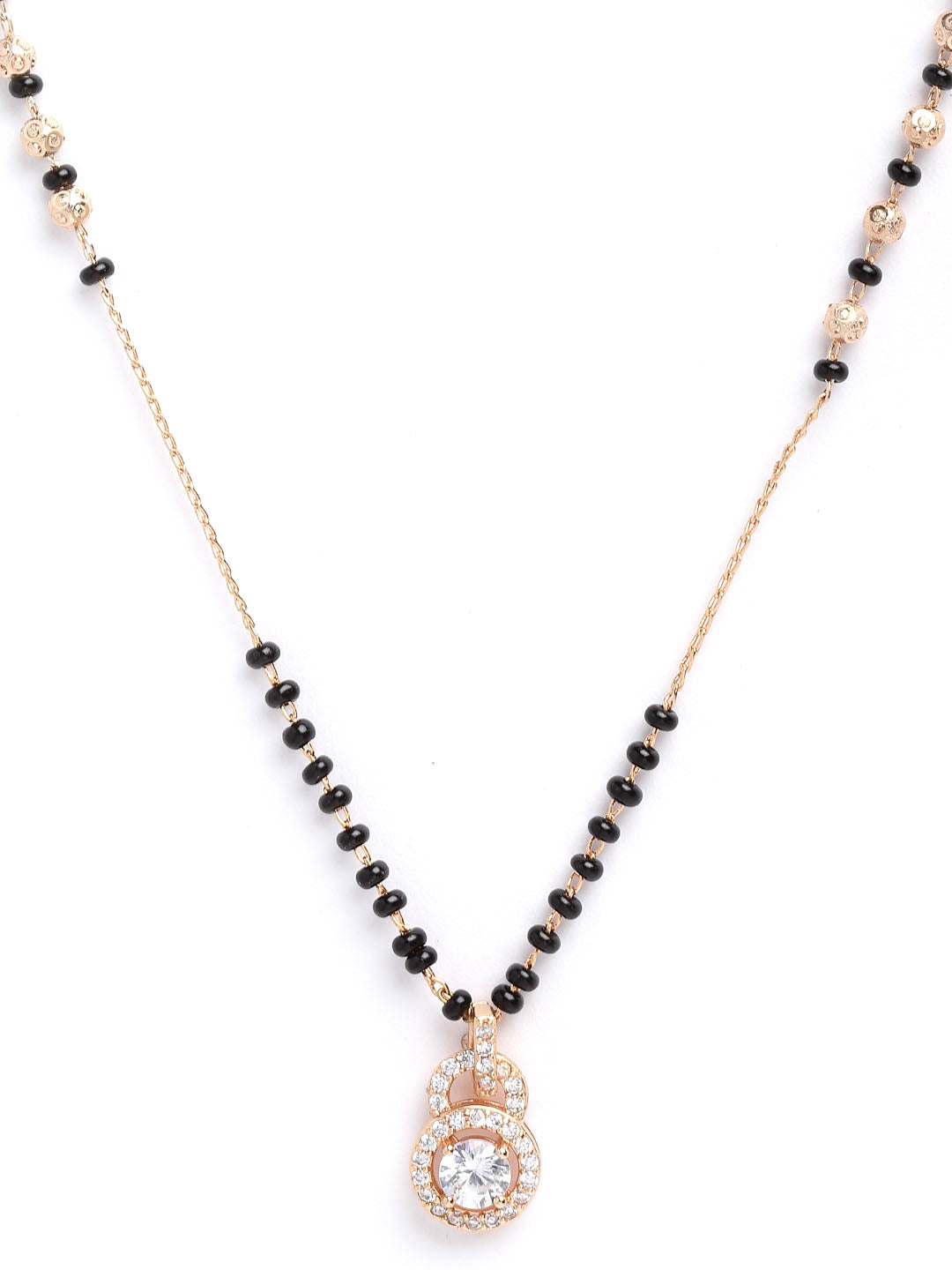 Gold-Plated White AD-Studded & Black Beaded Mangalsutra