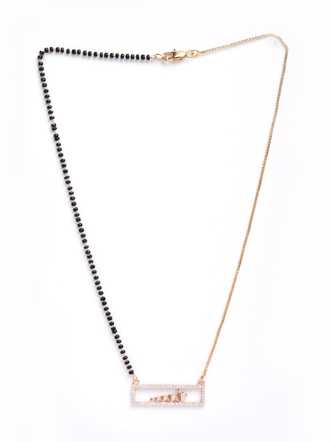 Gold-Plated White AD-Studded & Black Beaded Mangalsutra