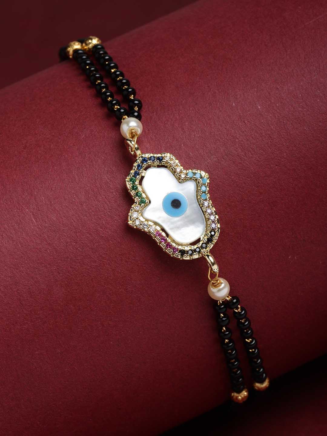 Gold-Plated Gold Beaded Evil Eye Hand Mangalsutra