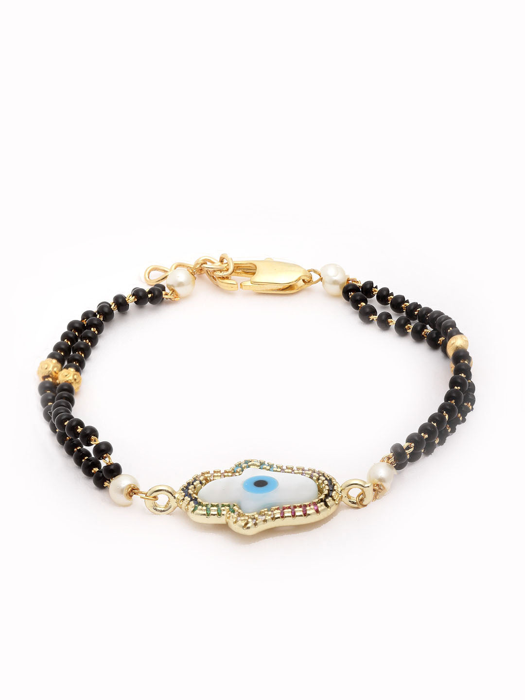 Gold-Plated Gold Beaded Evil Eye Hand Mangalsutra