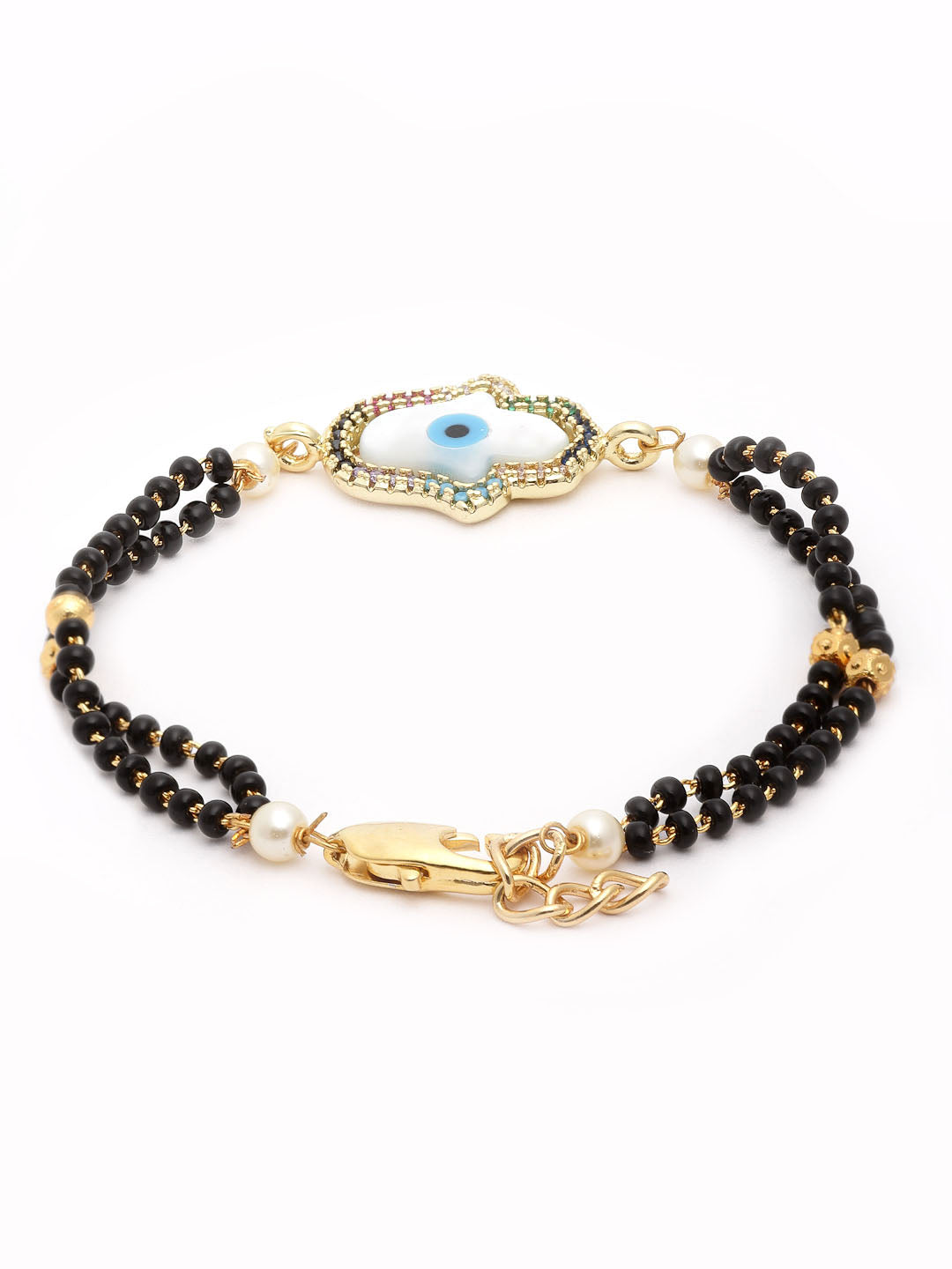 Gold-Plated Gold Beaded Evil Eye Hand Mangalsutra