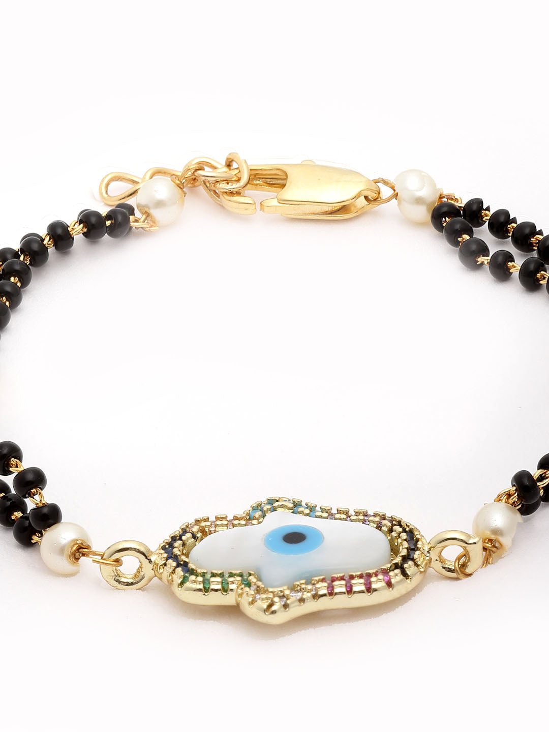 Gold-Plated Gold Beaded Evil Eye Hand Mangalsutra