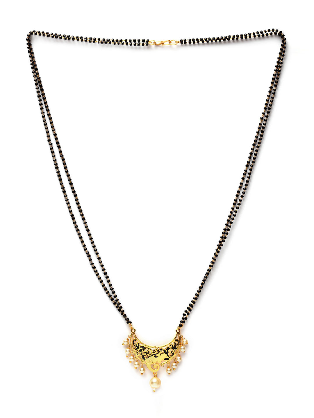 Gold-Plated Black & Beige Pearl Beaded Ganesha Mangalsutra