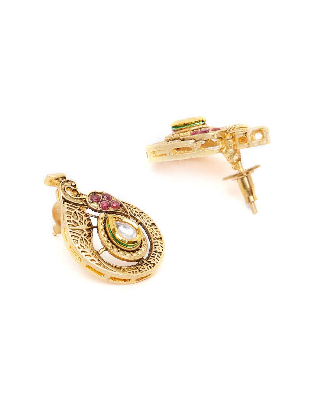 Women Gold-Plated Red Kundan Jewellery Set