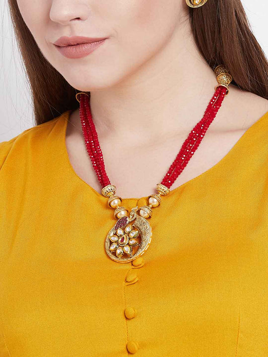 Women Gold-Plated Red Kundan Jewellery Set