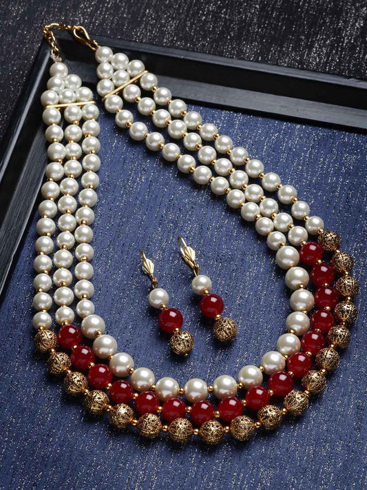 Gold-Plated Pearl Handcrafted Pearl Jewellery Set