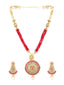 Gold-Plated & Red Kundan Studded Beaded Handcrafted Jewellery Set