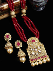 Red Gold-Plated Kundan Studded Handcrafted Jewellery Set