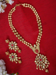 Red Gold-Plated Kundan Studded Handcrafted Jewellery Set