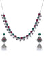 Women Silver-Plated & Red Oxidised Stone-Studded Jewellery Set