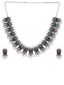 Women Silver-Plated & Green Oxidized Stone-Studded Jewellery Set