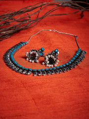 Women Oxidized Silver-Plated & Blue Stone-Studded Handcrafted Jewellery Set