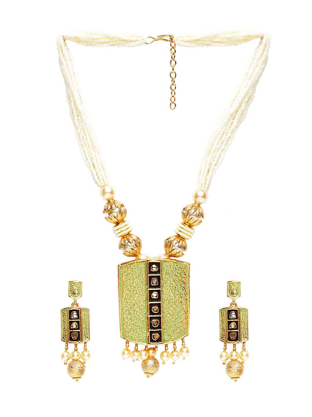 Women Gold-Plated & Green Handpainted Jewellery Set