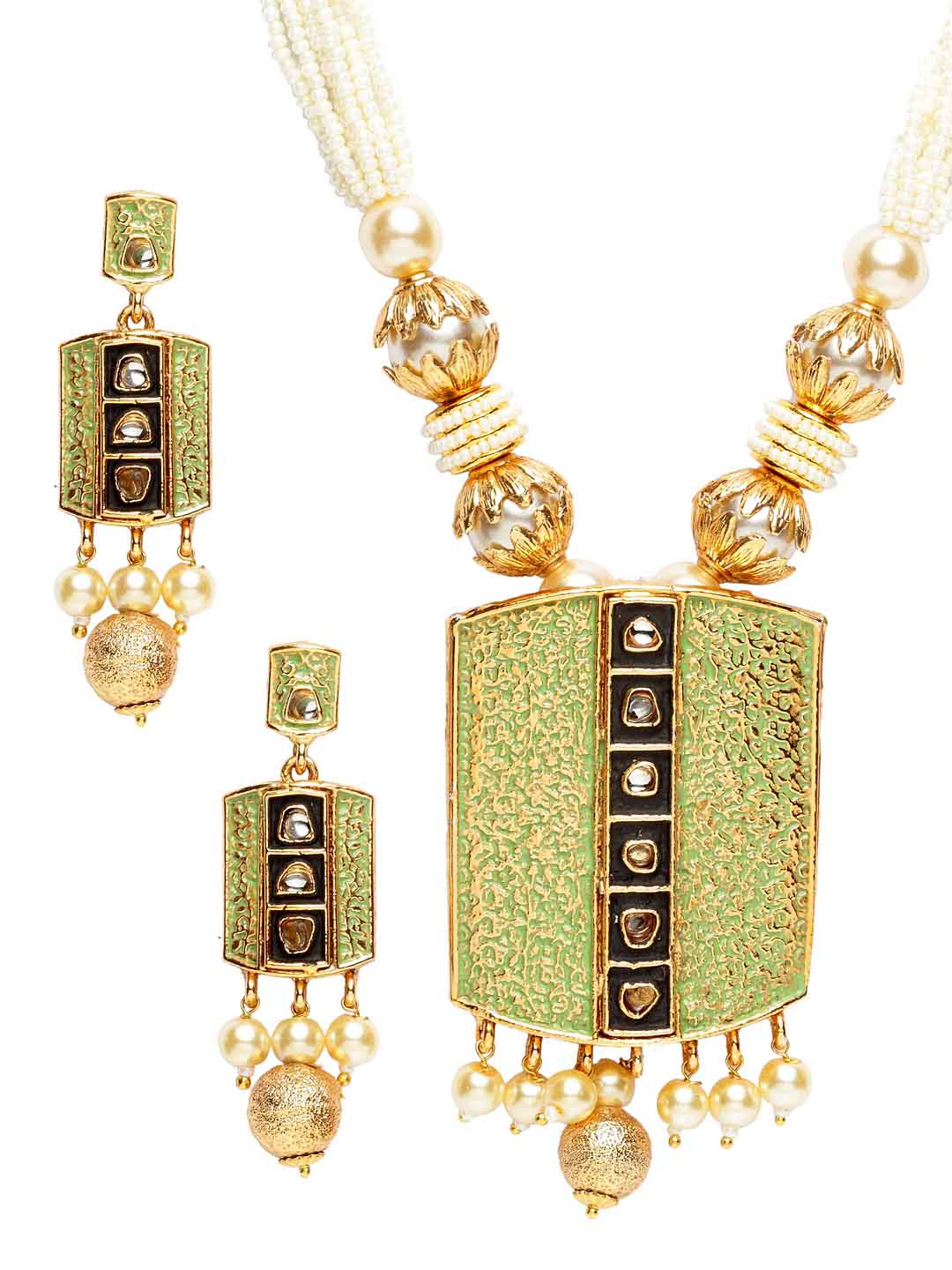 Women Gold-Plated & Green Handpainted Jewellery Set