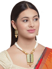 Women Gold-Plated & Green Handpainted Jewellery Set