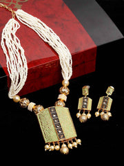 Women Gold-Plated & Green Handpainted Jewellery Set