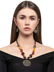 Copper-Plated Black & Green Beaded Jewellery Set