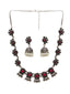 Oxidized Silver-Plated & Pink Artificial Stone-Studded Handcrafted Jewellery Set