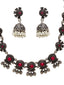 Oxidized Silver-Plated & Pink Artificial Stone-Studded Handcrafted Jewellery Set