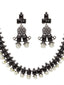 Oxidized Silver-Plated White & Black Artificial Stone-Studded Beaded Handcrafted Jewellery Set