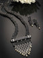 Oxidized Silver-Plated & Black Artificial Stone-Studded Handcrafted Jewellery Set